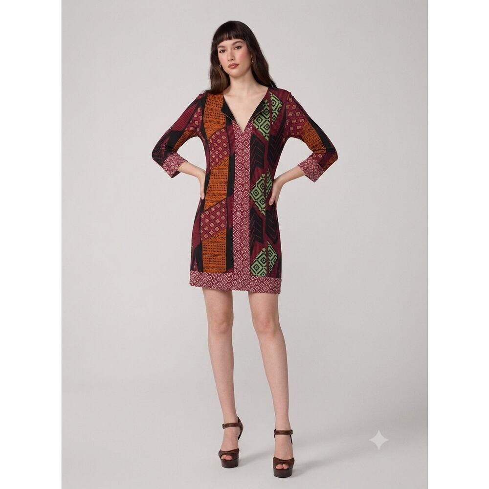 Diane von Furstenberg Rose 100% Silk Geometric Print Tunic Dress Size 2